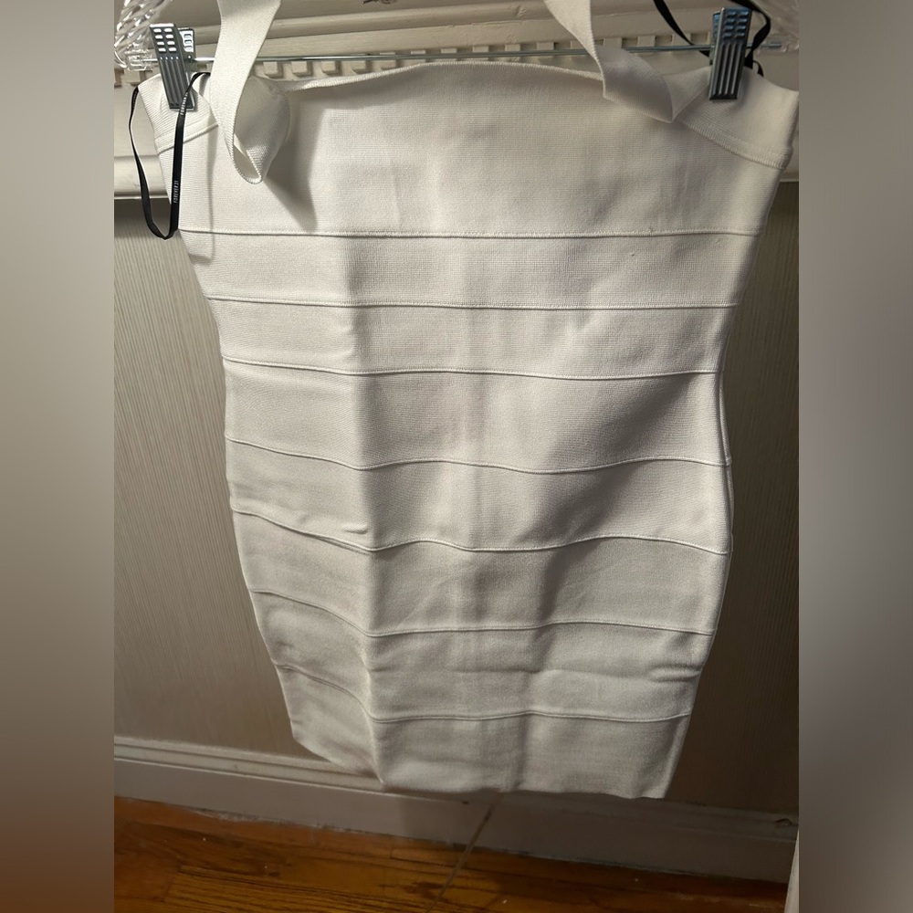 Herve Leger white mini skirt dress